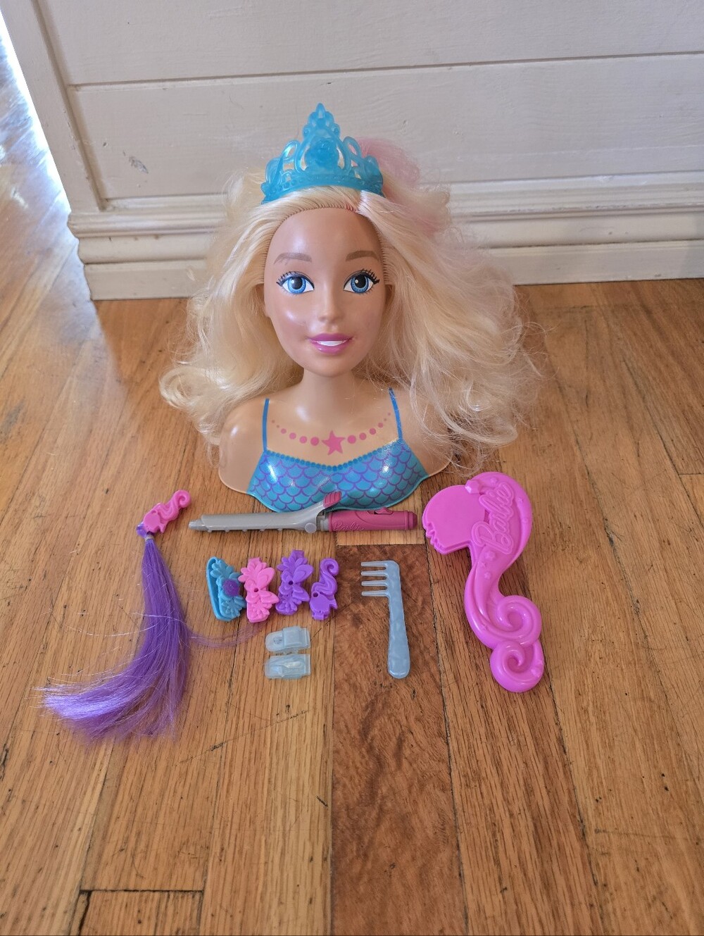 Barbie Styling Head with Blonde Hair, Blue Tiara & Purple Accessories